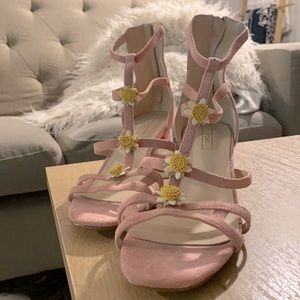 unique vintage floral pink suede sandals